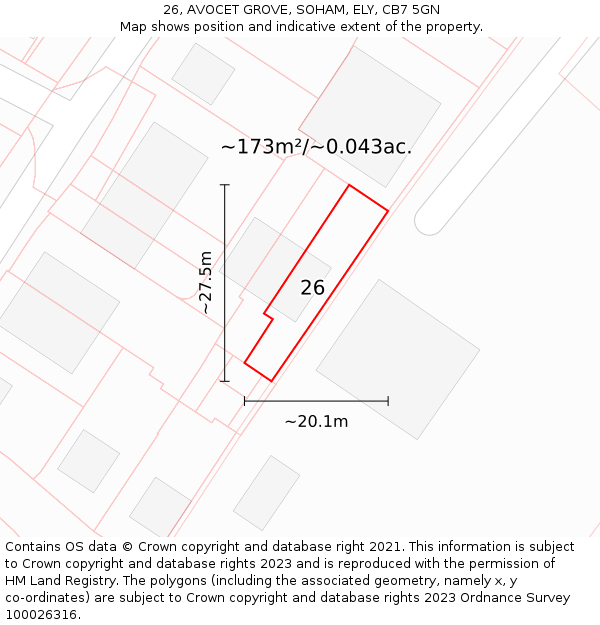26, AVOCET GROVE, SOHAM, ELY, CB7 5GN: Plot and title map