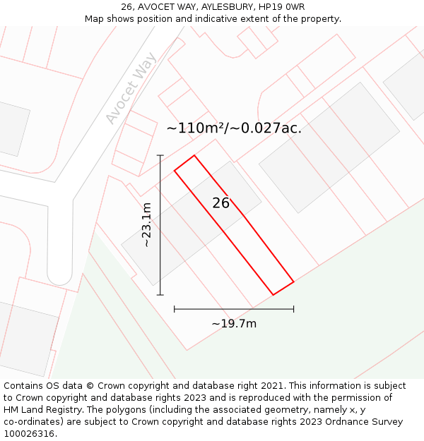 26, AVOCET WAY, AYLESBURY, HP19 0WR: Plot and title map