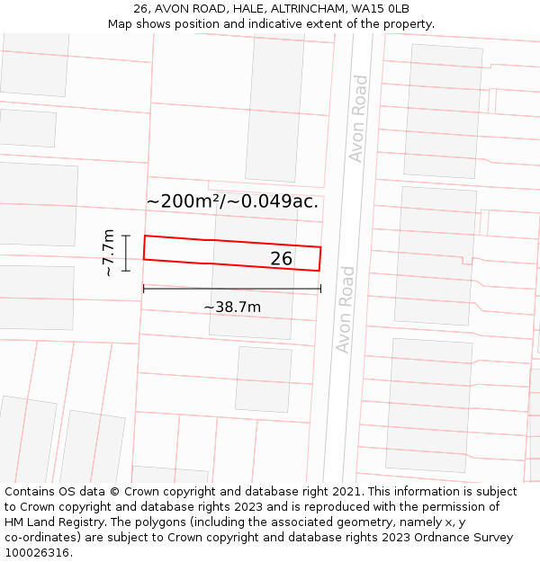 26, AVON ROAD, HALE, ALTRINCHAM, WA15 0LB: Plot and title map
