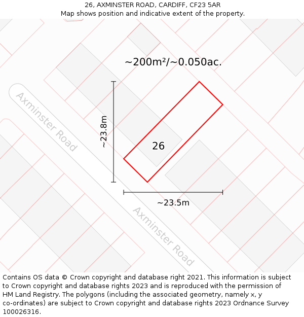 26, AXMINSTER ROAD, CARDIFF, CF23 5AR: Plot and title map