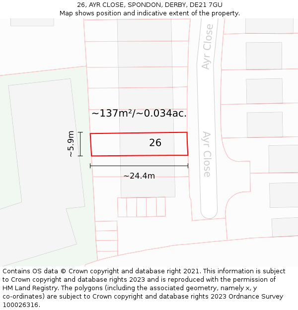 26, AYR CLOSE, SPONDON, DERBY, DE21 7GU: Plot and title map