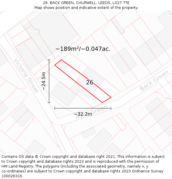 26, BACK GREEN, CHURWELL, LEEDS, LS27 7TE: Plot and title map