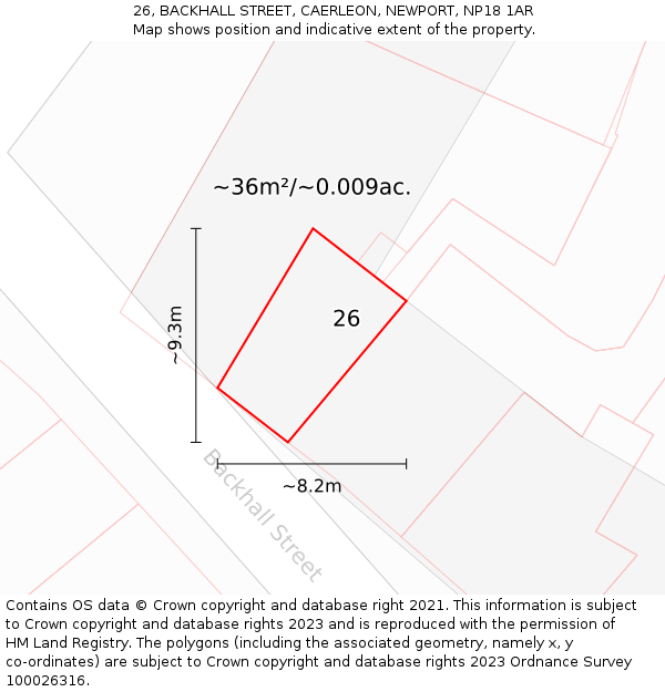 26, BACKHALL STREET, CAERLEON, NEWPORT, NP18 1AR: Plot and title map