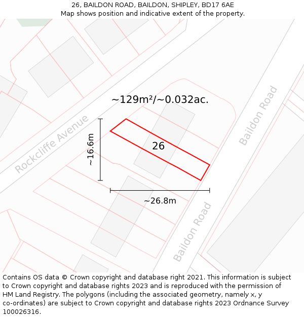 26, BAILDON ROAD, BAILDON, SHIPLEY, BD17 6AE: Plot and title map