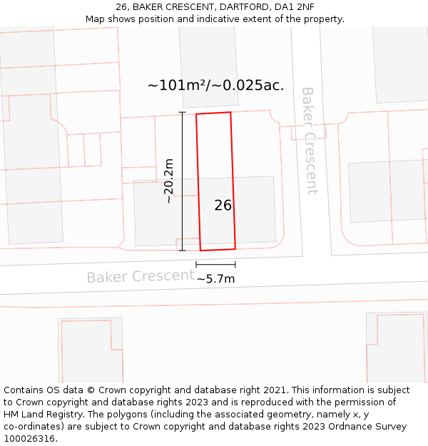 26, BAKER CRESCENT, DARTFORD, DA1 2NF: Plot and title map