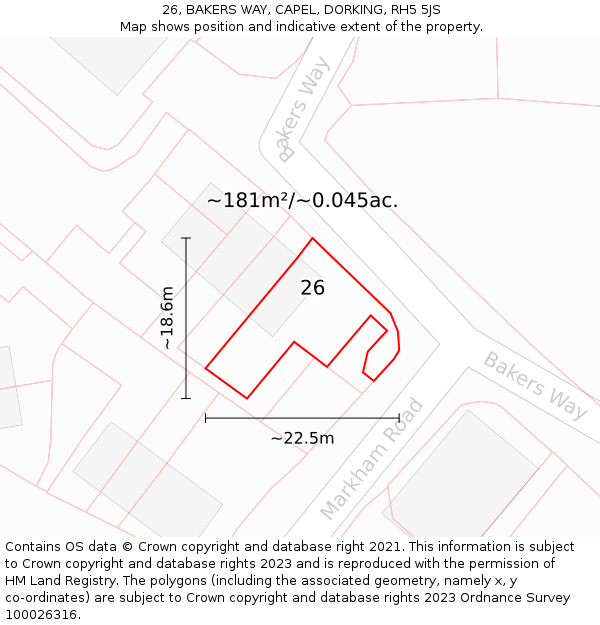 26, BAKERS WAY, CAPEL, DORKING, RH5 5JS: Plot and title map