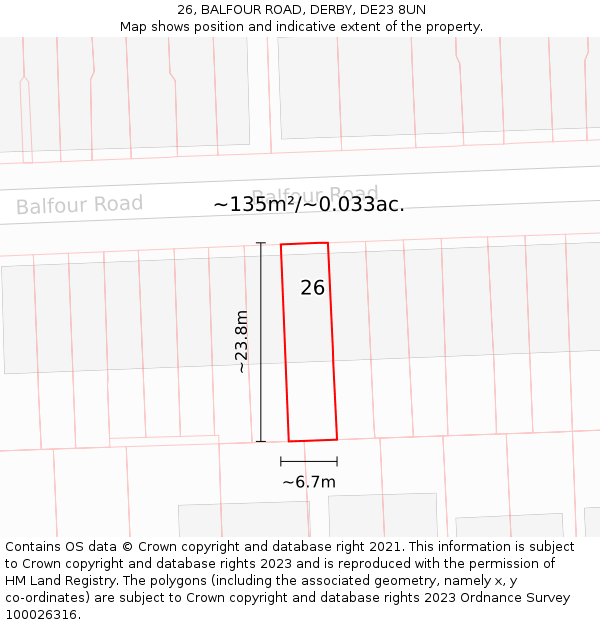 26, BALFOUR ROAD, DERBY, DE23 8UN: Plot and title map