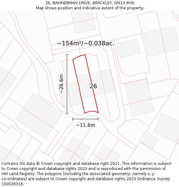 26, BANNERMAN DRIVE, BRACKLEY, NN13 6HS: Plot and title map