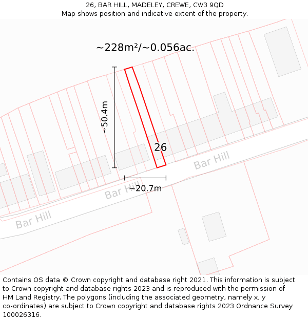 26, BAR HILL, MADELEY, CREWE, CW3 9QD: Plot and title map
