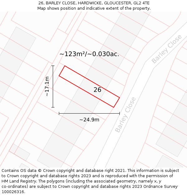 26, BARLEY CLOSE, HARDWICKE, GLOUCESTER, GL2 4TE: Plot and title map