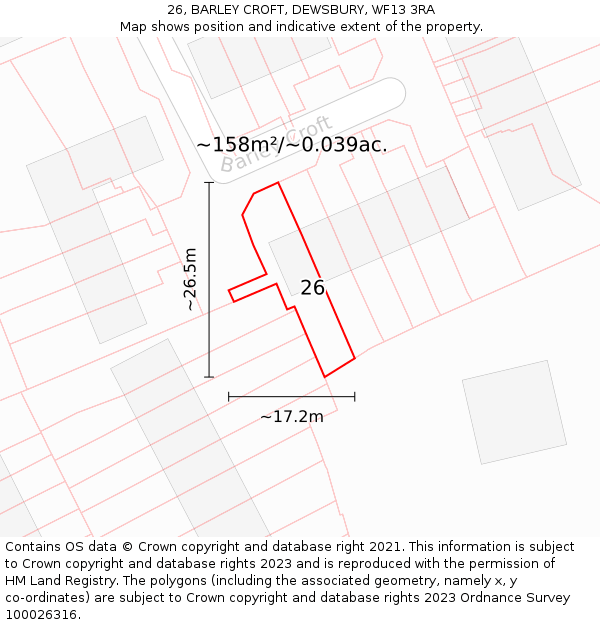 26, BARLEY CROFT, DEWSBURY, WF13 3RA: Plot and title map