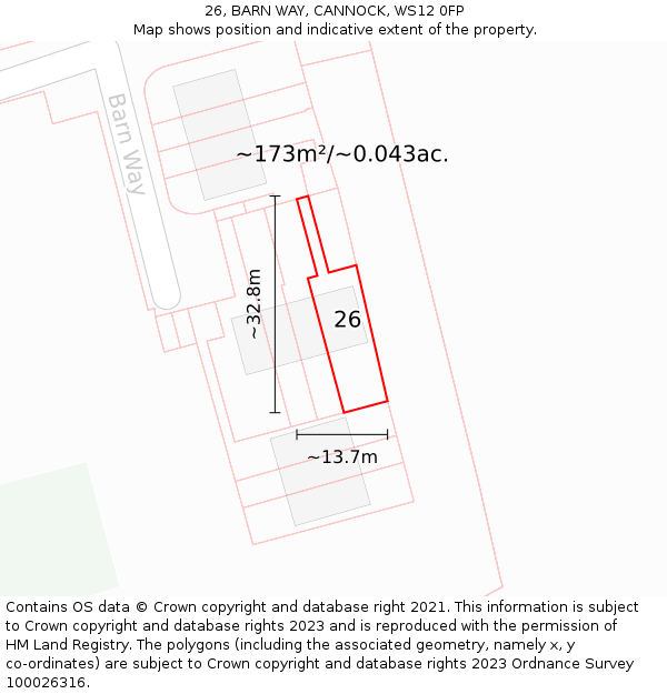 26, BARN WAY, CANNOCK, WS12 0FP: Plot and title map