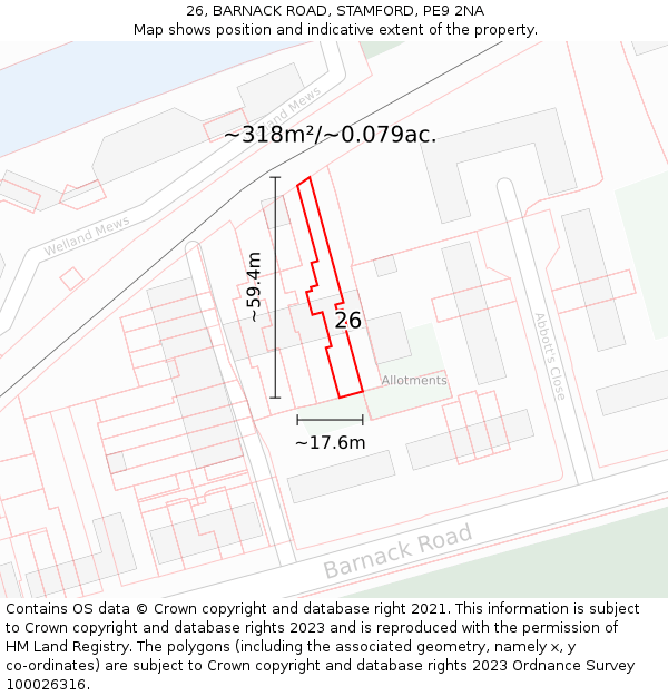 26, BARNACK ROAD, STAMFORD, PE9 2NA: Plot and title map