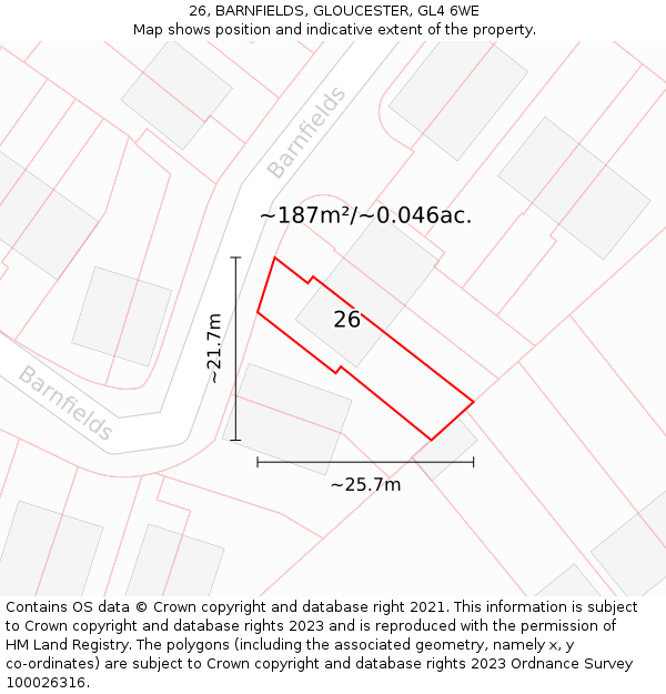 26, BARNFIELDS, GLOUCESTER, GL4 6WE: Plot and title map