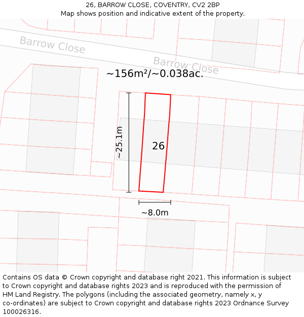 26, BARROW CLOSE, COVENTRY, CV2 2BP: Plot and title map