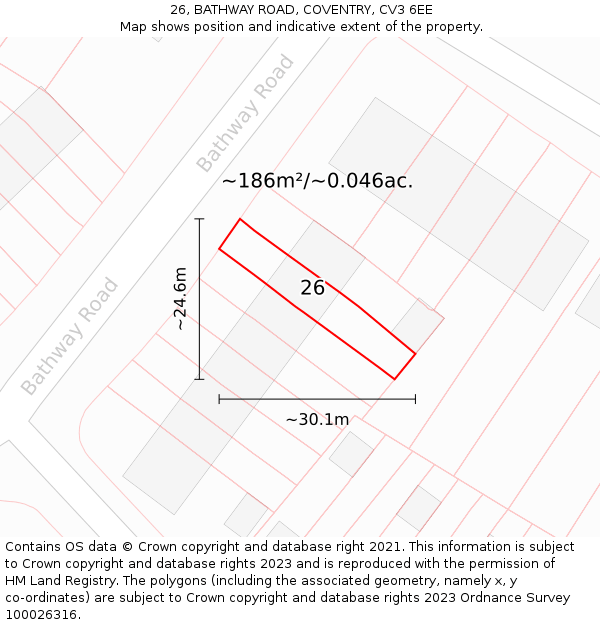 26, BATHWAY ROAD, COVENTRY, CV3 6EE: Plot and title map