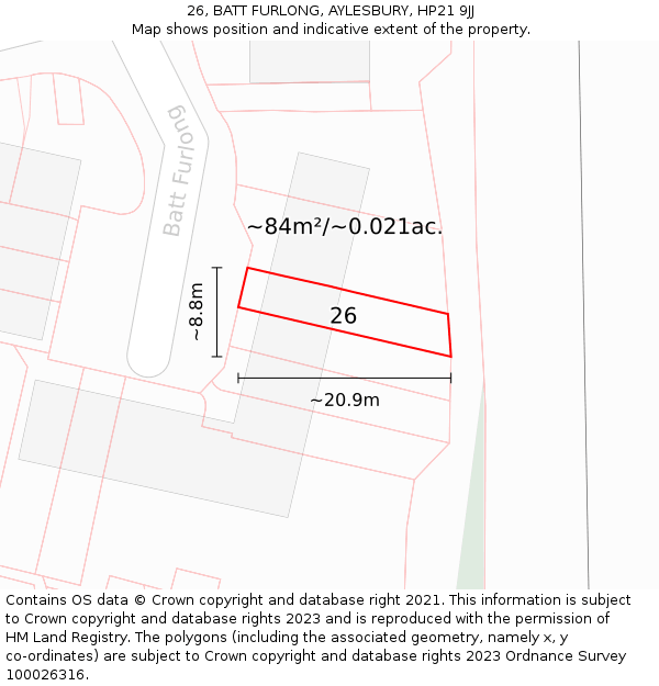 26, BATT FURLONG, AYLESBURY, HP21 9JJ: Plot and title map