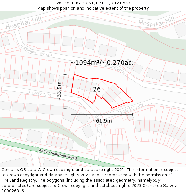 26, BATTERY POINT, HYTHE, CT21 5RR: Plot and title map
