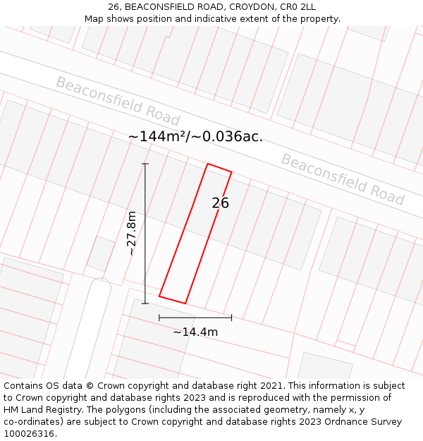 26, BEACONSFIELD ROAD, CROYDON, CR0 2LL: Plot and title map