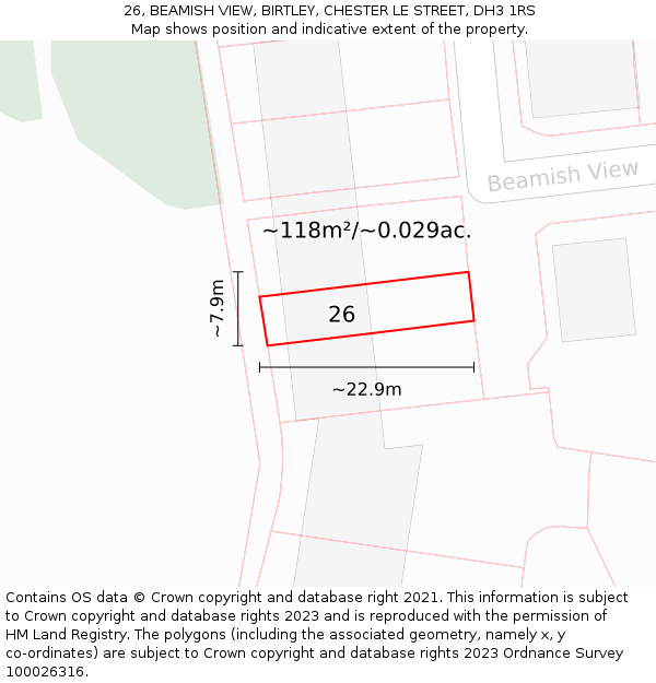 26, BEAMISH VIEW, BIRTLEY, CHESTER LE STREET, DH3 1RS: Plot and title map