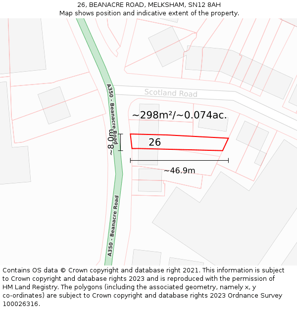 26, BEANACRE ROAD, MELKSHAM, SN12 8AH: Plot and title map