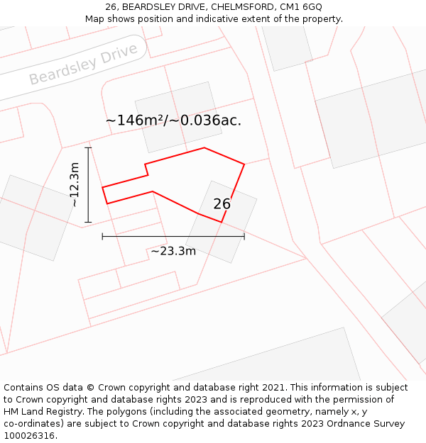 26, BEARDSLEY DRIVE, CHELMSFORD, CM1 6GQ: Plot and title map