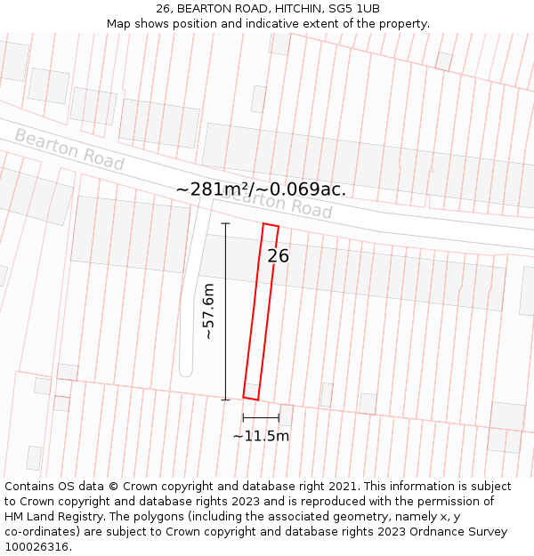 26, BEARTON ROAD, HITCHIN, SG5 1UB: Plot and title map