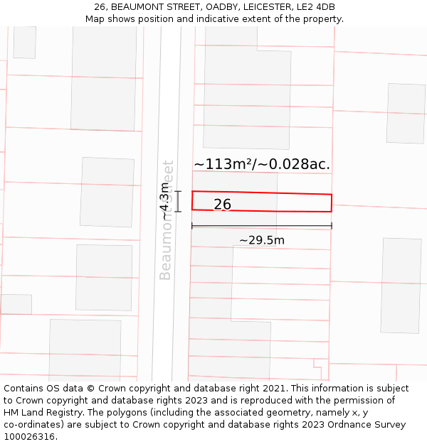 26, BEAUMONT STREET, OADBY, LEICESTER, LE2 4DB: Plot and title map