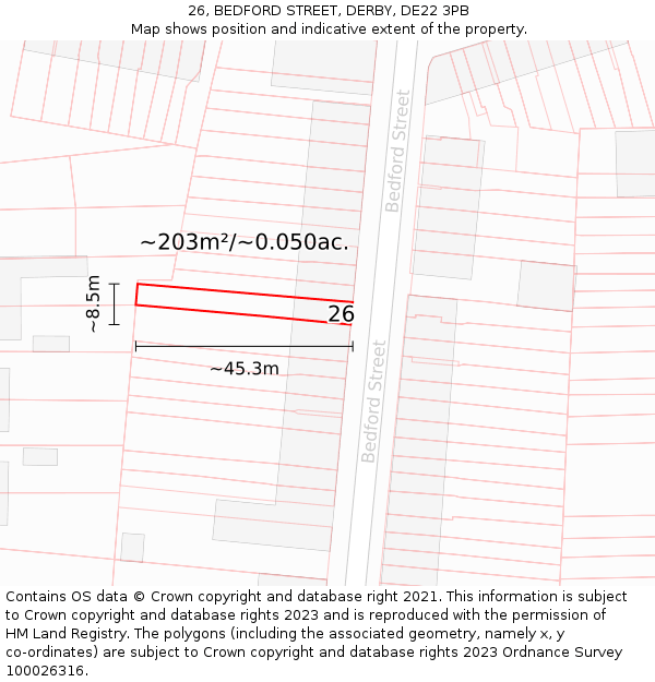 26, BEDFORD STREET, DERBY, DE22 3PB: Plot and title map