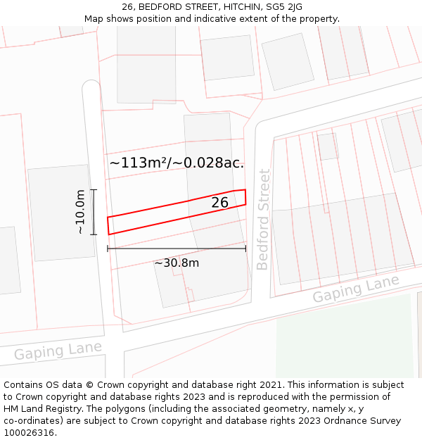 26, BEDFORD STREET, HITCHIN, SG5 2JG: Plot and title map