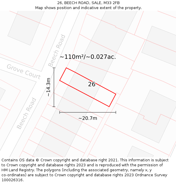 26, BEECH ROAD, SALE, M33 2FB: Plot and title map