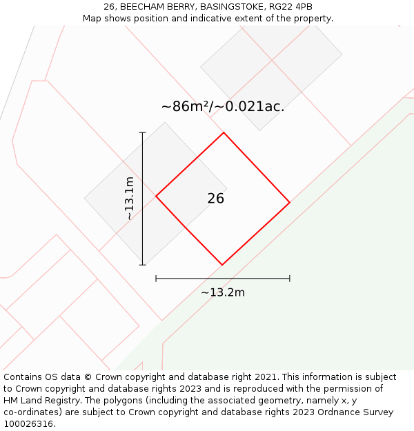26, BEECHAM BERRY, BASINGSTOKE, RG22 4PB: Plot and title map