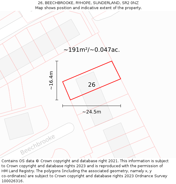 26, BEECHBROOKE, RYHOPE, SUNDERLAND, SR2 0NZ: Plot and title map