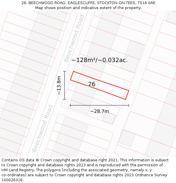 26, BEECHWOOD ROAD, EAGLESCLIFFE, STOCKTON-ON-TEES, TS16 0AE: Plot and title map