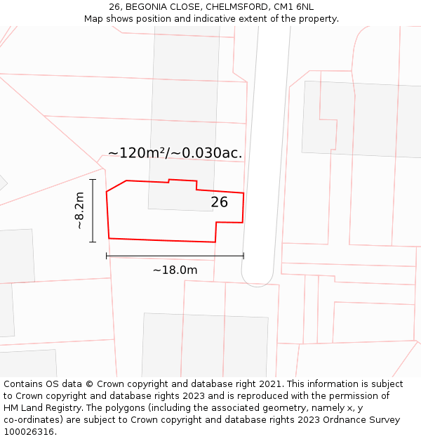 26, BEGONIA CLOSE, CHELMSFORD, CM1 6NL: Plot and title map