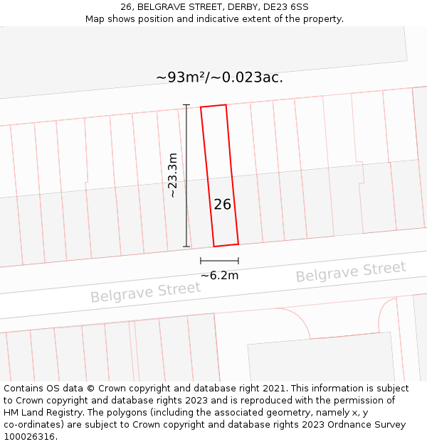 26, BELGRAVE STREET, DERBY, DE23 6SS: Plot and title map