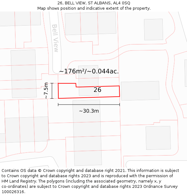 26, BELL VIEW, ST ALBANS, AL4 0SQ: Plot and title map