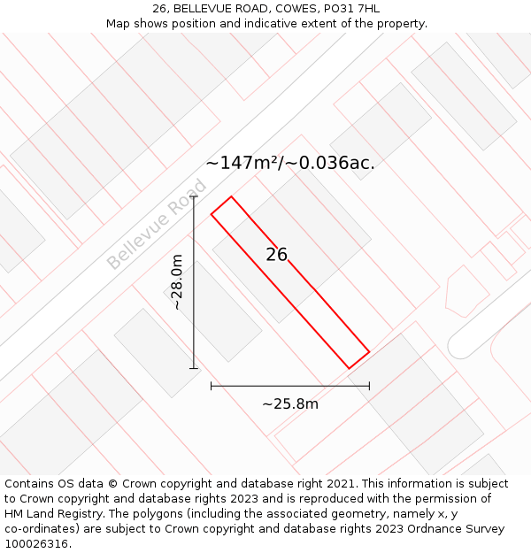 26, BELLEVUE ROAD, COWES, PO31 7HL: Plot and title map