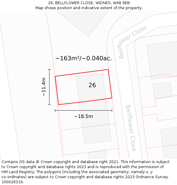 26, BELLFLOWER CLOSE, WIDNES, WA8 9EB: Plot and title map