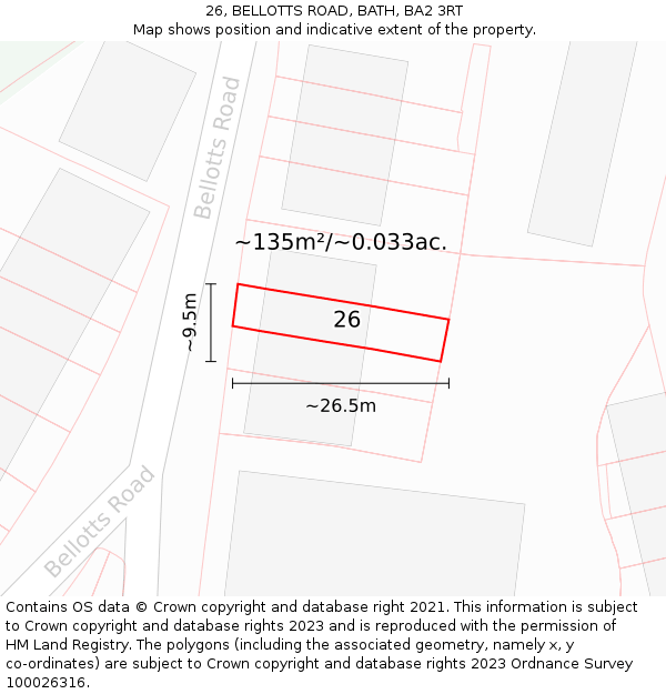 26, BELLOTTS ROAD, BATH, BA2 3RT: Plot and title map