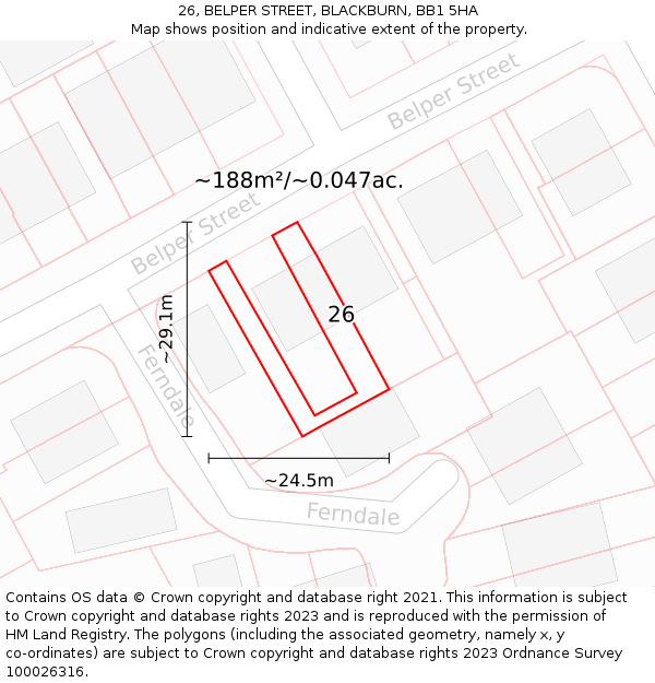 26, BELPER STREET, BLACKBURN, BB1 5HA: Plot and title map