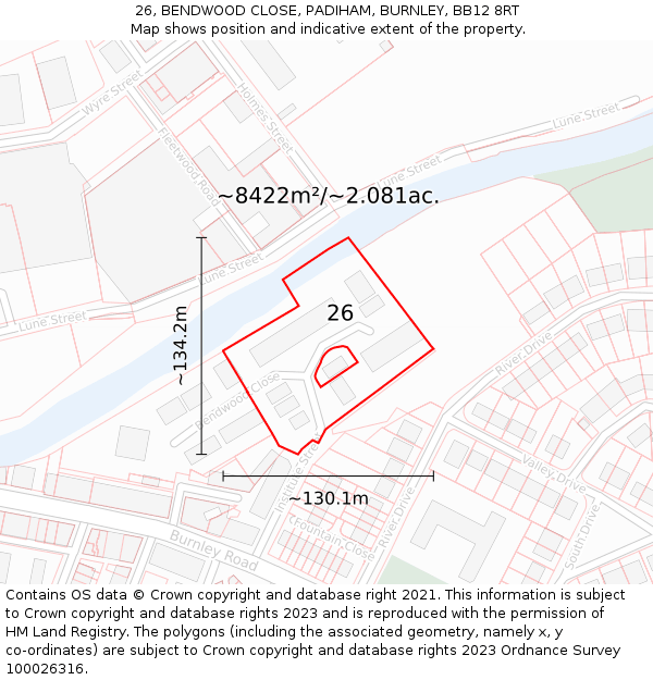 26, BENDWOOD CLOSE, PADIHAM, BURNLEY, BB12 8RT: Plot and title map