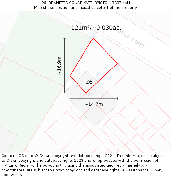 26, BENNETTS COURT, YATE, BRISTOL, BS37 4XH: Plot and title map