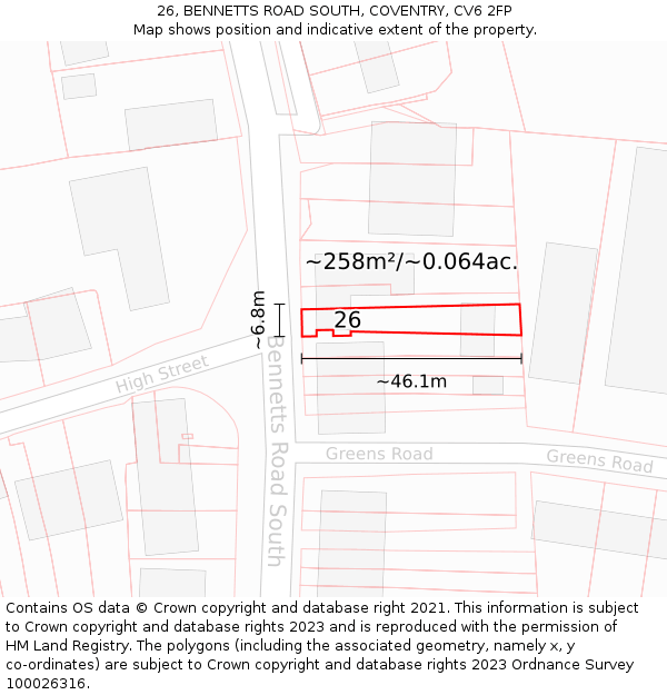26, BENNETTS ROAD SOUTH, COVENTRY, CV6 2FP: Plot and title map