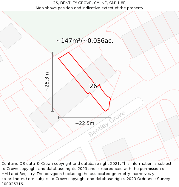 26, BENTLEY GROVE, CALNE, SN11 8EJ: Plot and title map