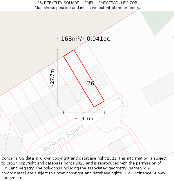 26, BERKELEY SQUARE, HEMEL HEMPSTEAD, HP2 7QR: Plot and title map
