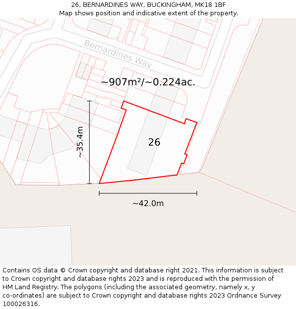 26, BERNARDINES WAY, BUCKINGHAM, MK18 1BF: Plot and title map
