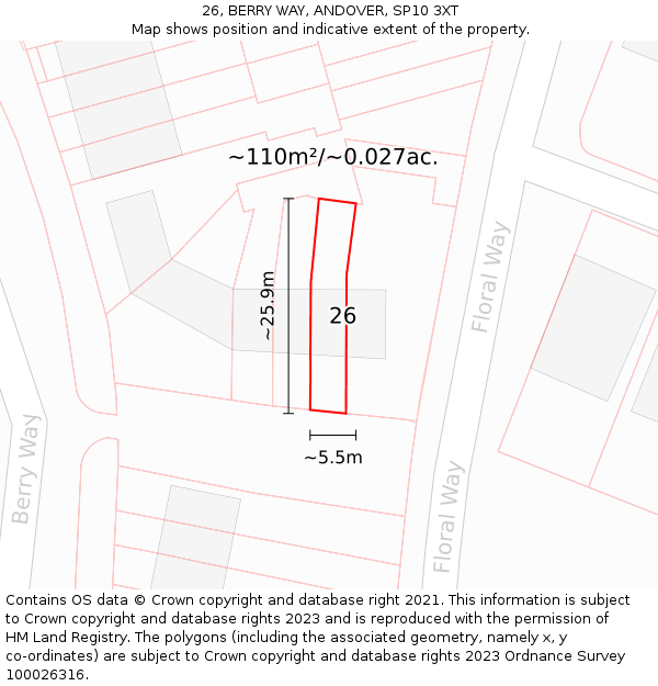 26, BERRY WAY, ANDOVER, SP10 3XT: Plot and title map