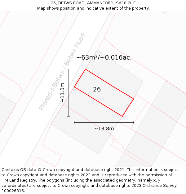 26, BETWS ROAD, AMMANFORD, SA18 2HE: Plot and title map
