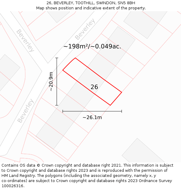 26, BEVERLEY, TOOTHILL, SWINDON, SN5 8BH: Plot and title map